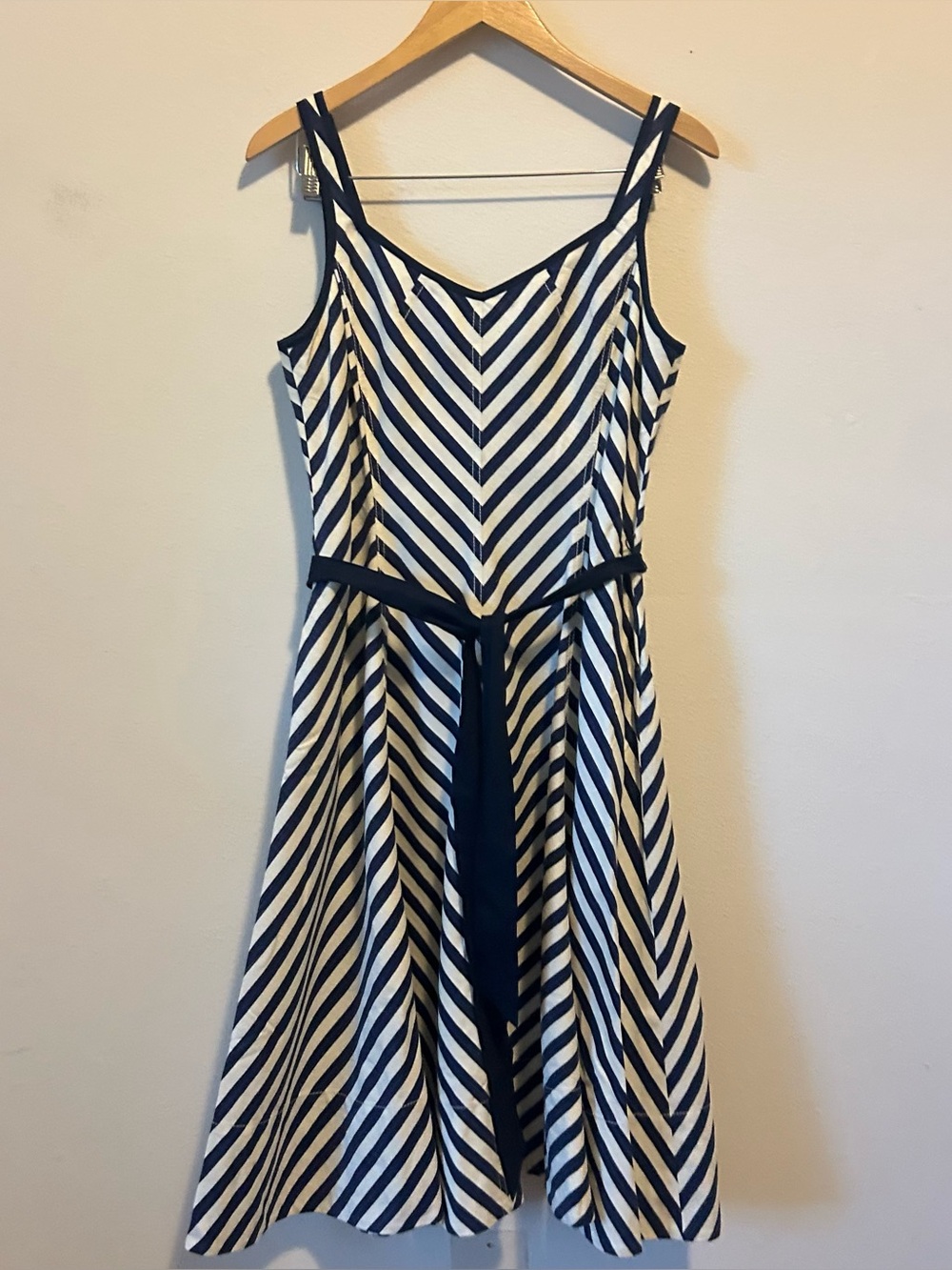 Talbots 10 Women’s Navy & White Striped A-Line Dress with Tie Belt